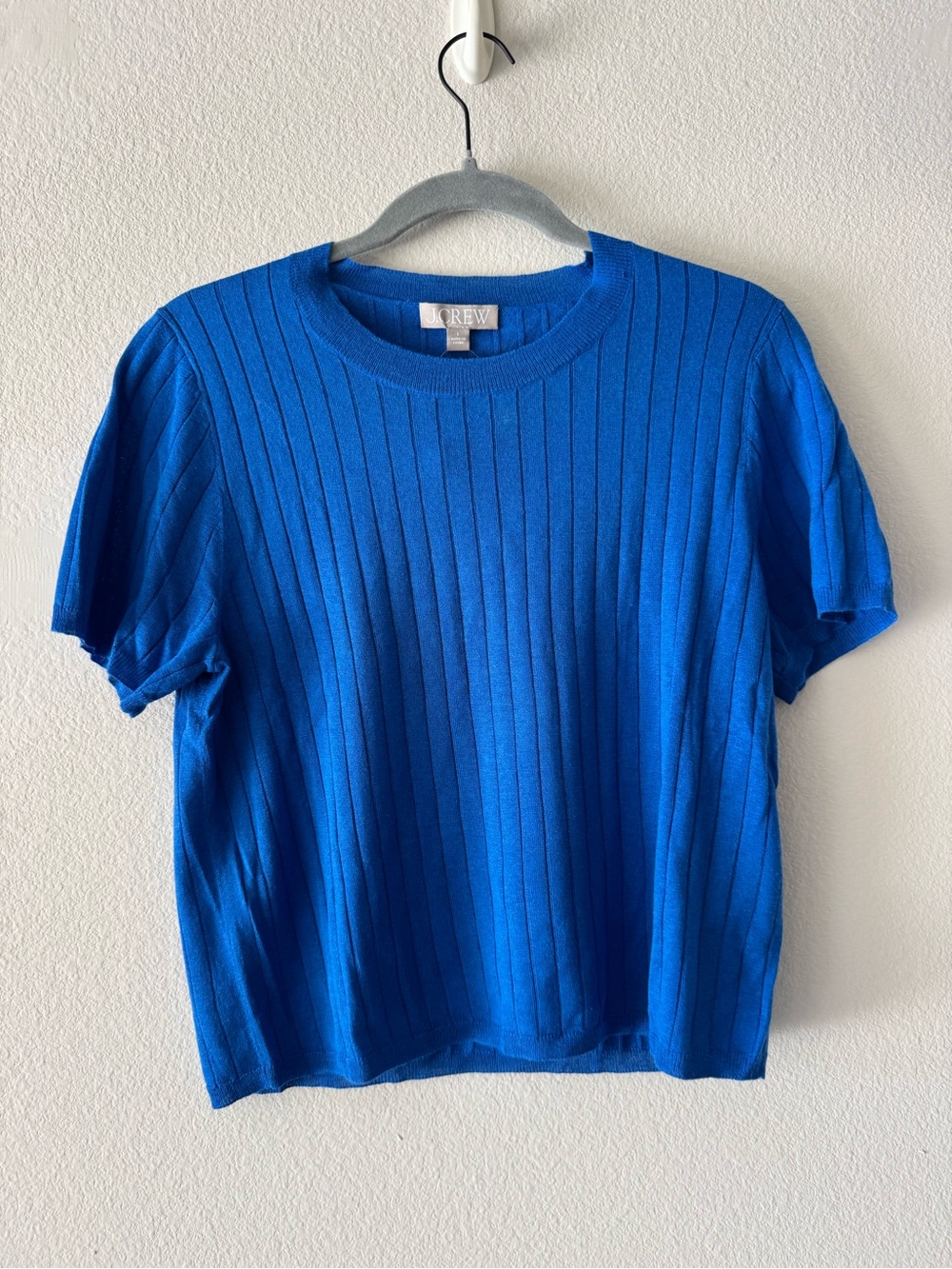 J. Crew Short-Sleeve Ribbed Knit Top in Bright Blue